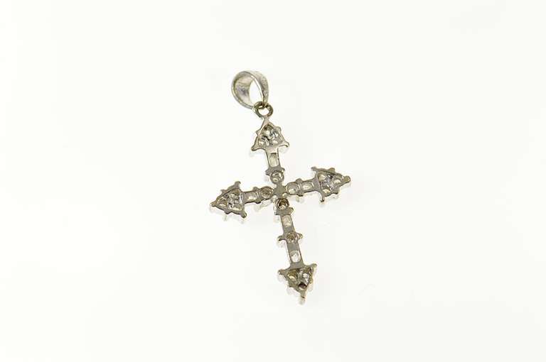 10K White Gold Diamond Encrusted Ornate Cross Christian Pendant