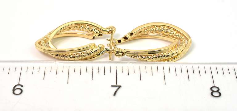 Elegant Elongated Hoop Earrings in Textured 14KT Yellow Gold