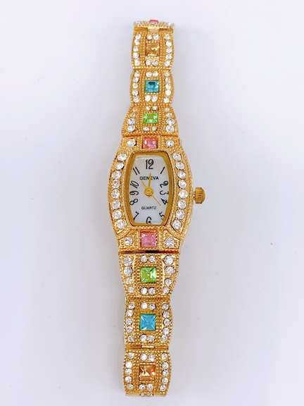 Ladies Geneva & Gemstone Watch, 18kt Gold Plated