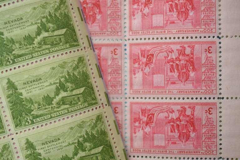 30 Mint 3 Cent US Comm Stamp Sheets 1940-50 Era
