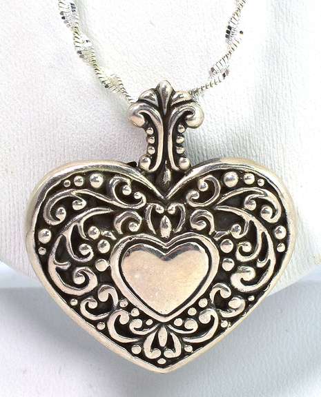 Vintage Sterling Silver Heart Inside a Heart Necklace