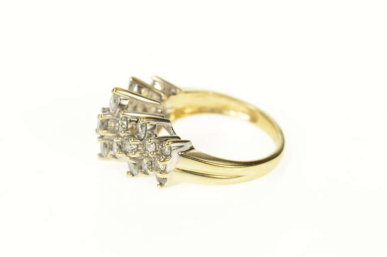 14K Yellow Gold 1.40 Ctw Diamond Squared Cluster Statement Ring