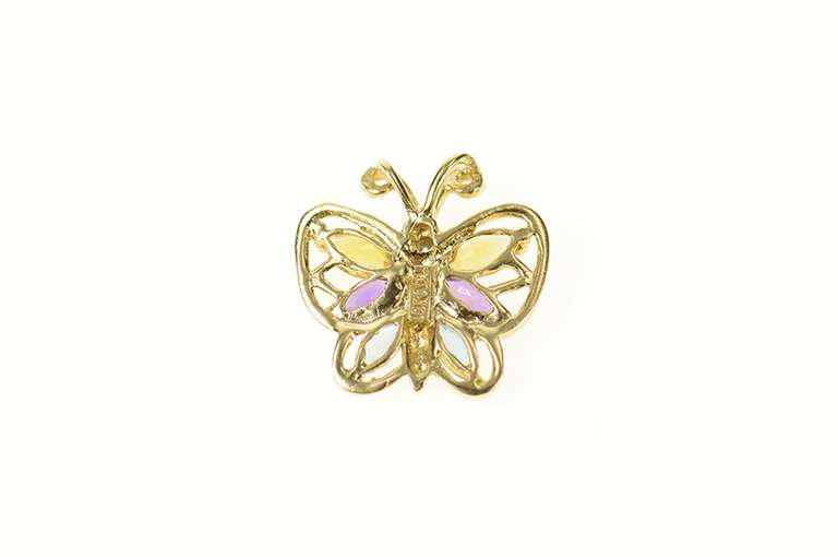 10K Yellow Gold Amethyst Blue Topaz Citrine Diamond Butterfly Pendant