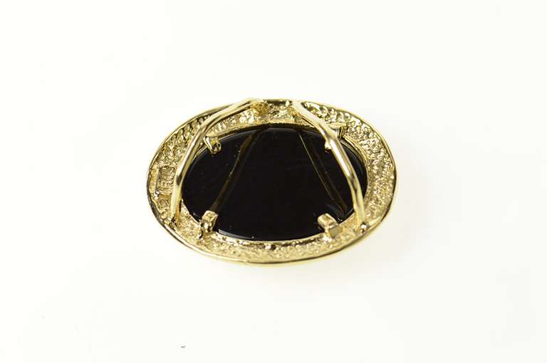 14K Yellow Gold Oval Black Onyx Inset Side Statement Pendant