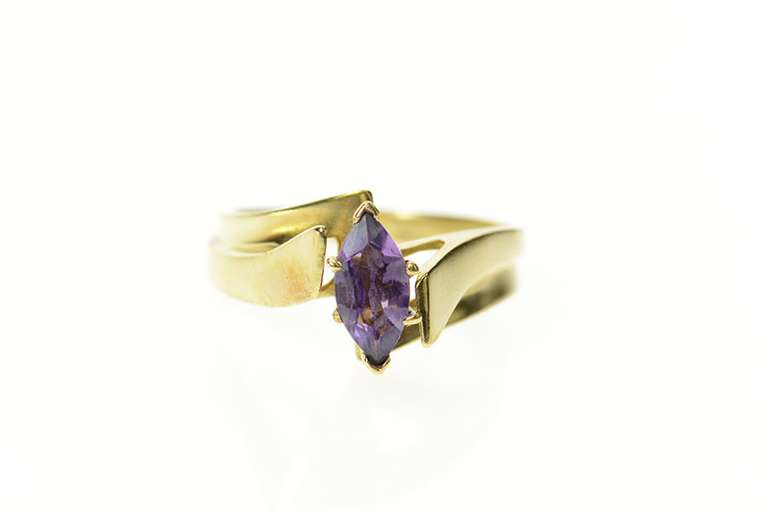 10K Yellow Gold Marquise Amethyst Solitaire Bypass Ring