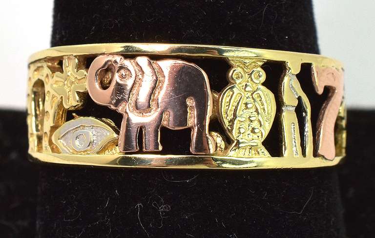 Interesting "Good Luck" Band Ring in 3-Tone 14KT Gold