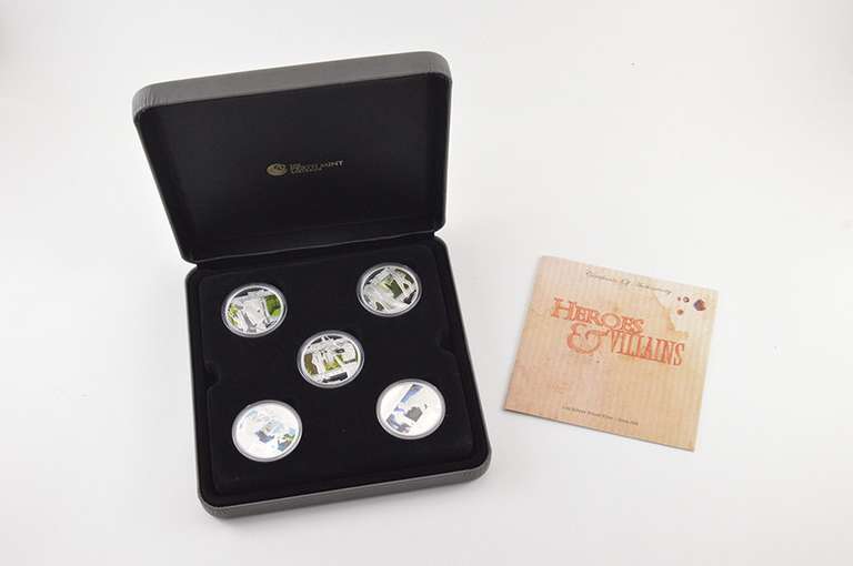 2011 Tuvalu $1 - Heroes & Villains - 1 Oz Silver Proof - 5 Coin Set