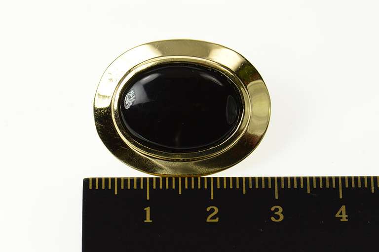 14K Yellow Gold Oval Black Onyx Inset Side Statement Pendant