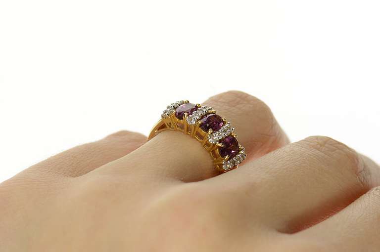 10K Yellow Gold Purple Tourmaline Diamond Statement Band Ring