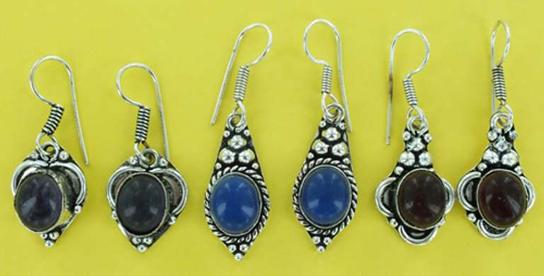 Silver and Natural Stone Earrings