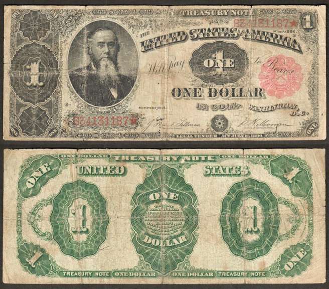 $1 1891 Treasury Note "Stanton" Fr. 351 Fine.