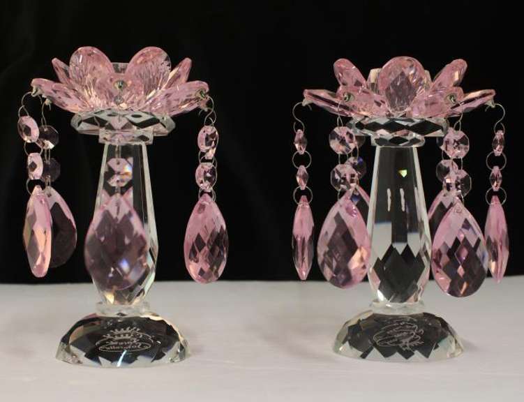 Pink Candleholder with Drops - Set of 2