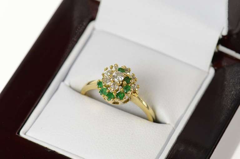 14K Yellow Gold Retro 1950's Diamond Emerald Swirl Ring