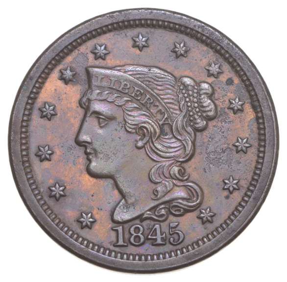 1845 Braided Hair Large Cent - Cleaned