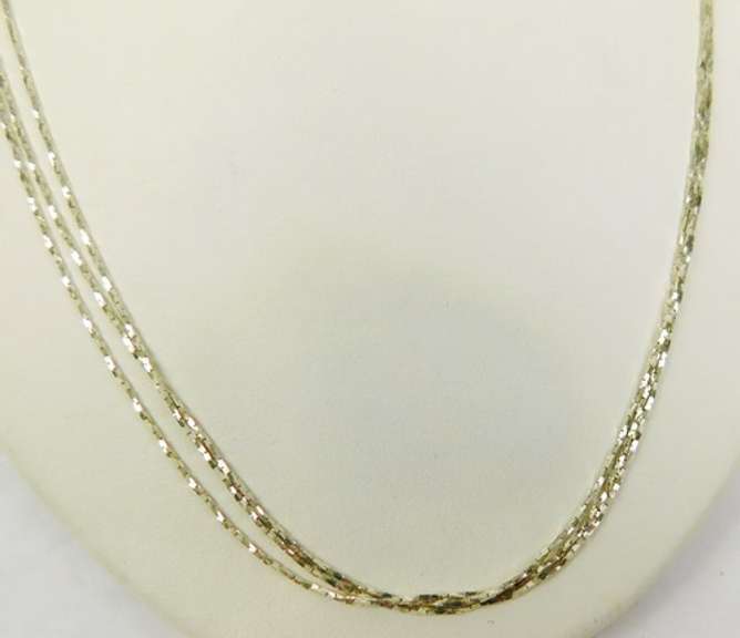 Glistening Sterling Triple Herringbone Chain Necklace