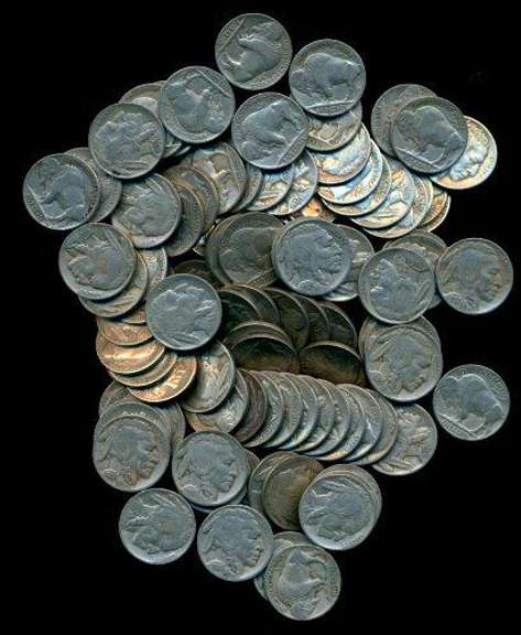 Bag of 100 Assorted Full Date Buffalo Nickels