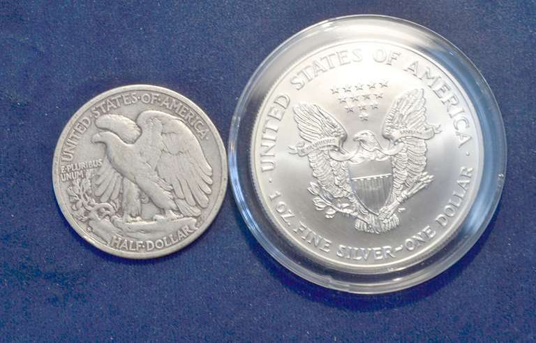 Lot Of 2 Colorized Coins 1 Silver Eagle 2001 & 1943 Walking Liberty Half