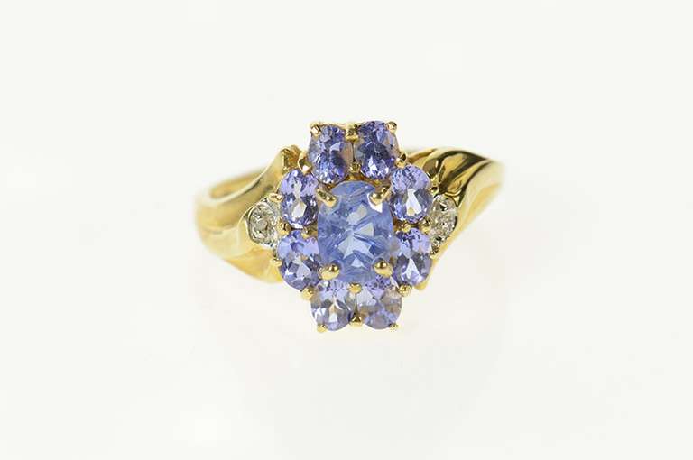 10K Yellow Gold Oval Tanzanite Halo Diamond Accent Cocktail Ring