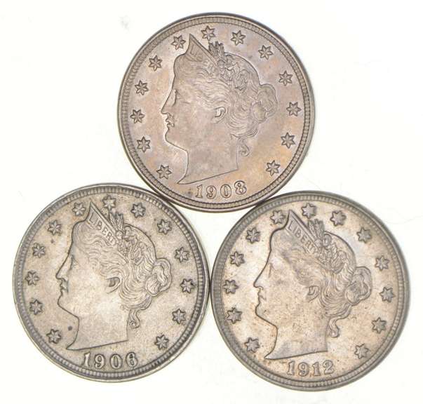 Lot (3) 1906 1908 & 1912 Liberty V Nickels
