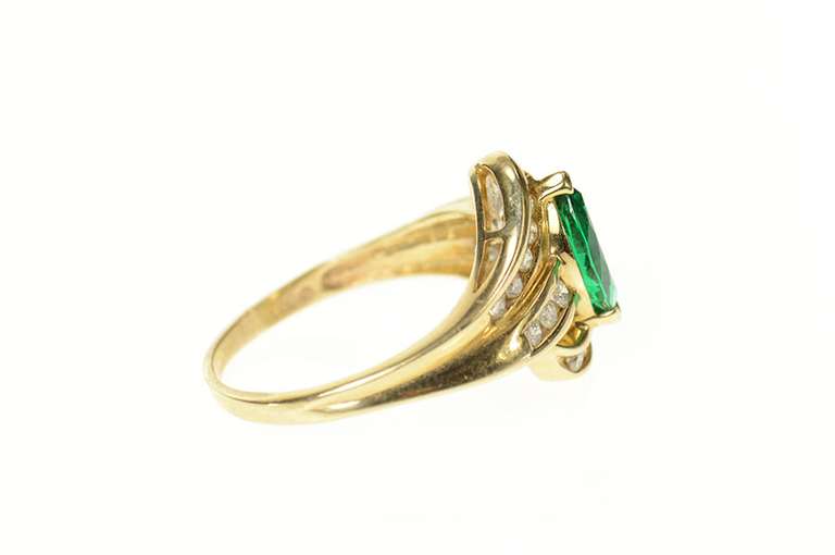 10K Yellow Gold Marquise Emerald Diamond Bypass Statement Ring