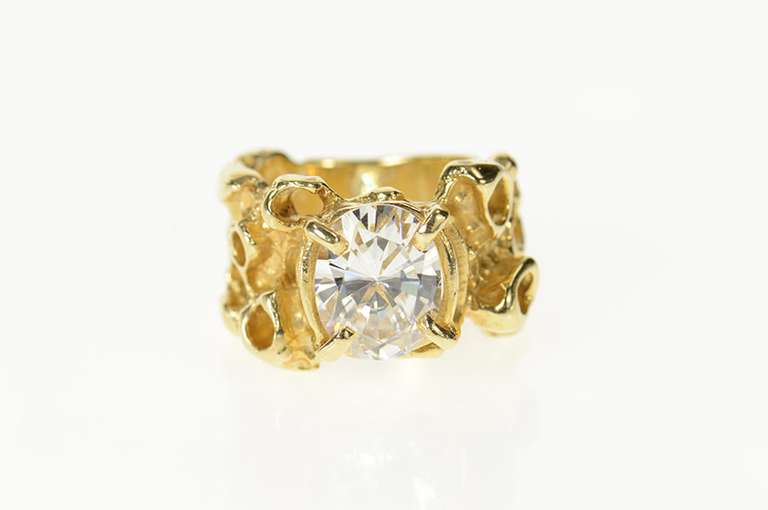 14K Yellow Gold Retro Brutalist Solitaire Travel Engagement Ring