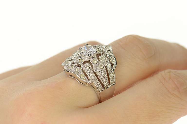 Sterling Silver Ornate Pave Cubic Zirconia Statement Ring