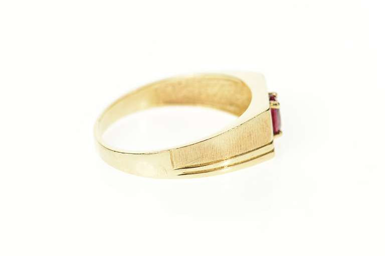 10K Yellow Gold Squared Men's Syn. Ruby Diamond Grooved Ring
