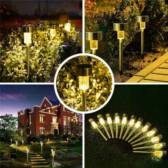 24PCS LED Solar Lawn Path Light Stainless Steel