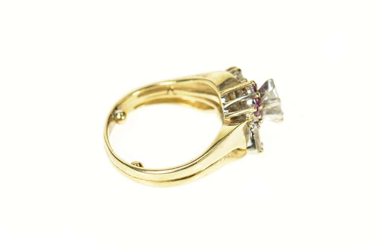 18K Yellow Gold 0.73 Ctw Marquise Diamond Ruby Engagement Ring