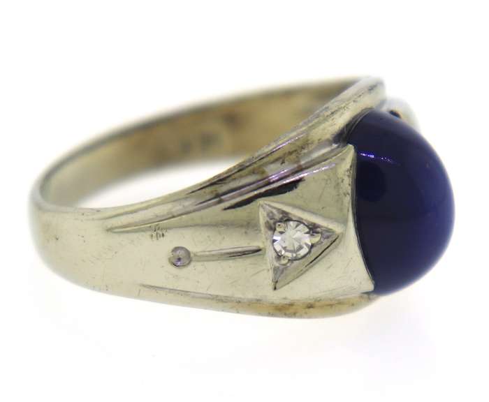 Fantastic Oval Cab Blue Linde Sap and Diamond Ring