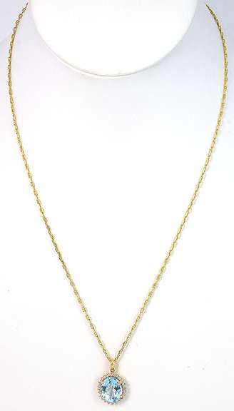 Vivid Blue Topaz & Diamond Necklace in 14KT Yellow Gold