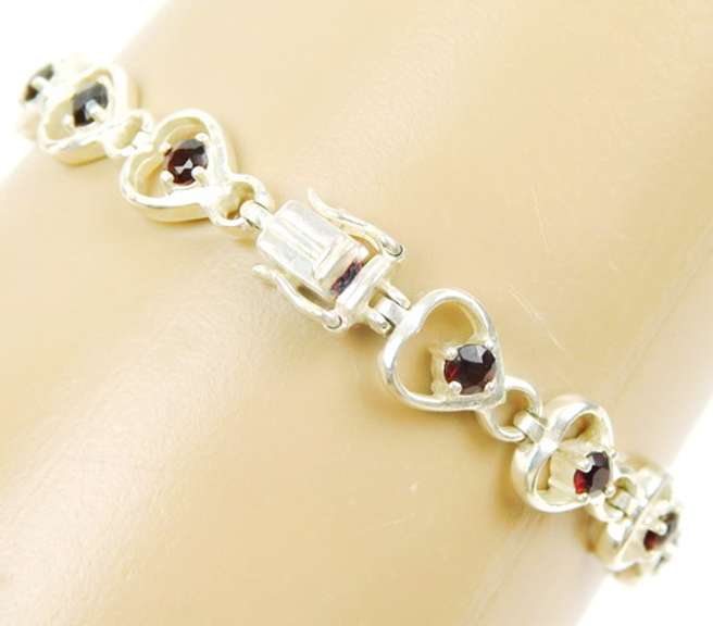 Sterling Silver Garnet Heart Bracelet