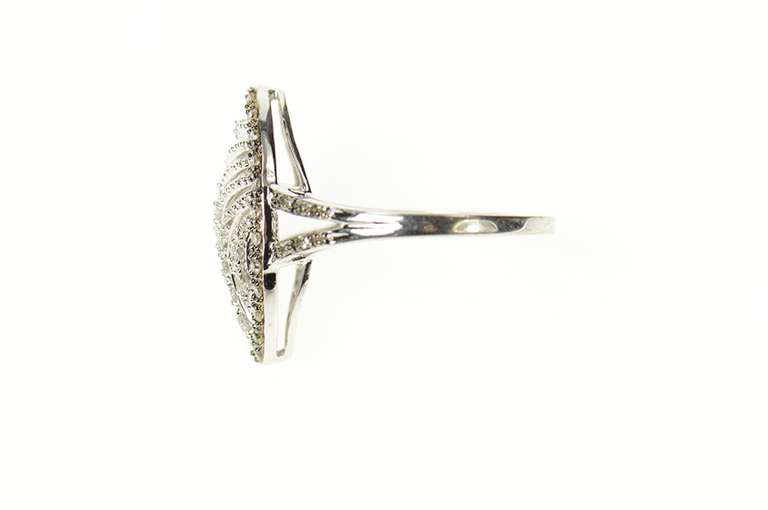 10K White Gold Marquise Diamond Pave Wave Design Statement Ring