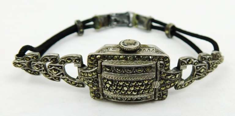 Deco 800 Silver Marcasite Bucherer Ladies Wrist Watch, Runs