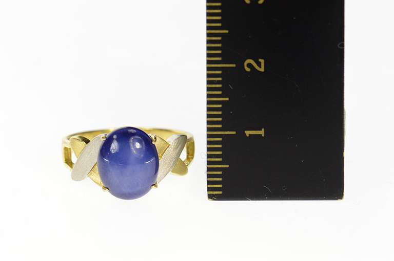 14K Yellow Gold Retro Two Tone Men's Syn. Blue Star Sapphire Ring