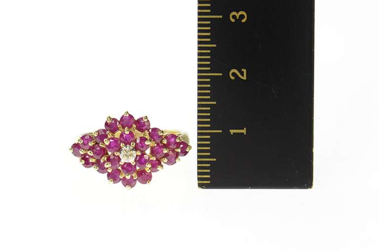 10K Yellow Gold Ornate Natural Ruby Cluster Diamond Accent Ring