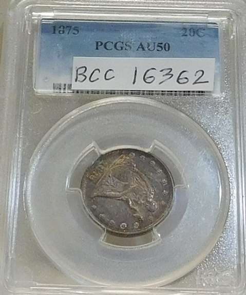 1875 Twenty Cent pc PCGS AU-50, Rare