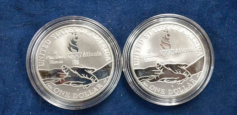 Lot Of 2 1995 Proof Track and Field Commemorative Silver Dollars