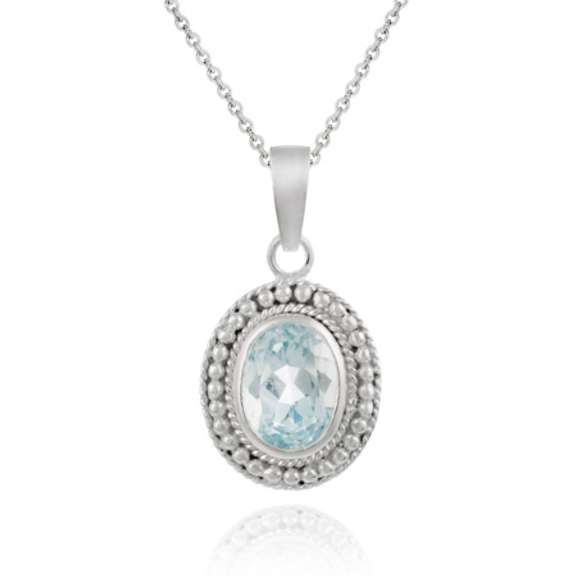 Sterling Silver Blue Topaz Oval Solitaire Pendant
