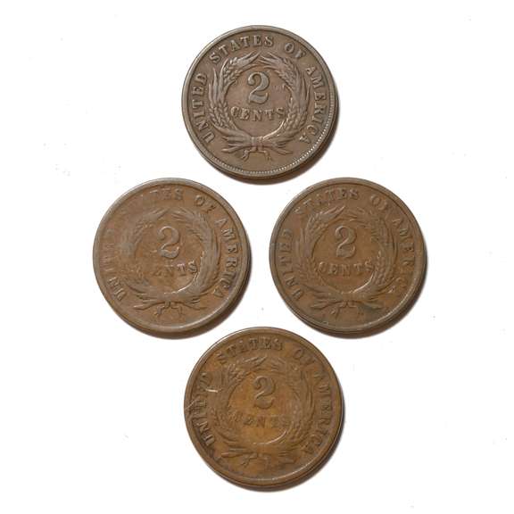5 Assorted 1864 65 2 Cent Pieces