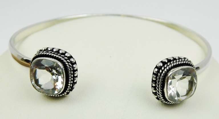 Sterling Bangle with 2 Large Clear Stones