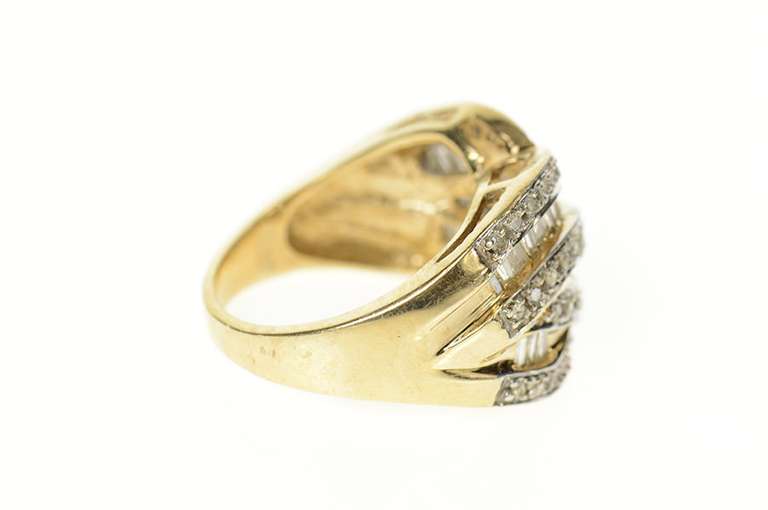 10K Yellow Gold Wavy Criss Cross Tiered Diamond Statement Ring