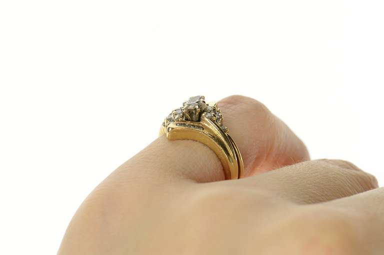 14K Yellow Gold Marquise Diamond Accent Bypass Engagement Ring