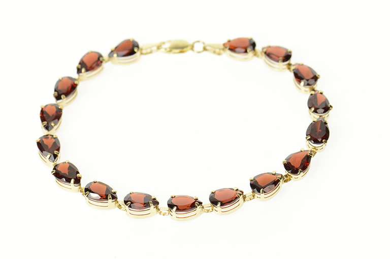 10K Yellow Gold Oval Garnet Classic Simple Tennis Bracelet