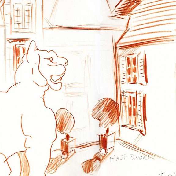 Ensrud Original by Lion Statue in the Courtyad of Chateau Haut-Brion