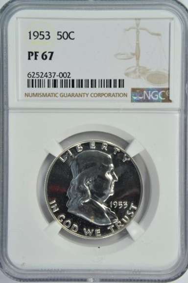 Superb Gem Proof 1953 Franklin Half Dollar. NGC PF67