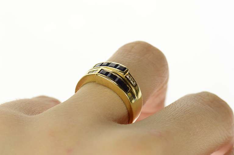 14K Yellow Gold 0.55 Ctw Princess Sapphire Diamond Statement Ring