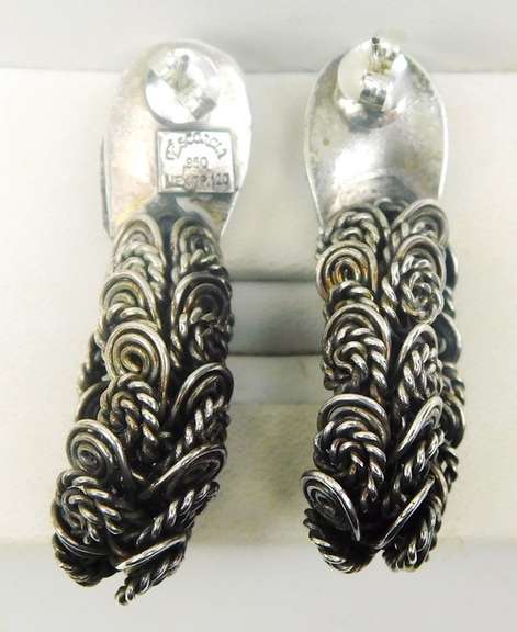 Vintage Escorcia .950 Sterling Turquoise/Coral Snake Earrings