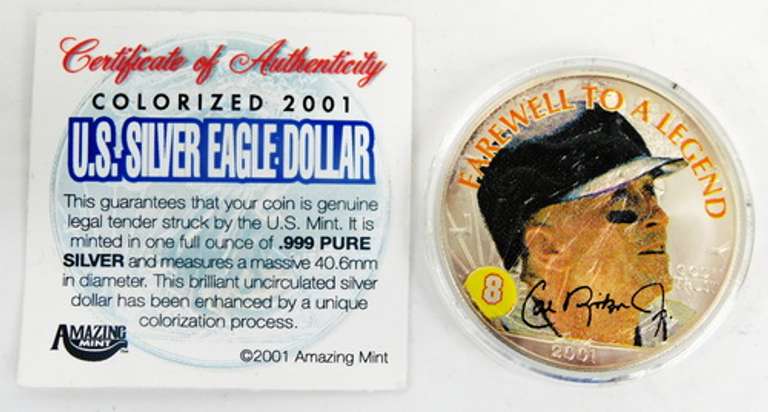 Cal Ripken, Jr 2001 .999 Silver Eagle Colorized Coin