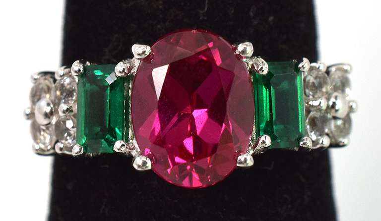 Vibrant Sapphire & Emerald Ring in Sterling Silver